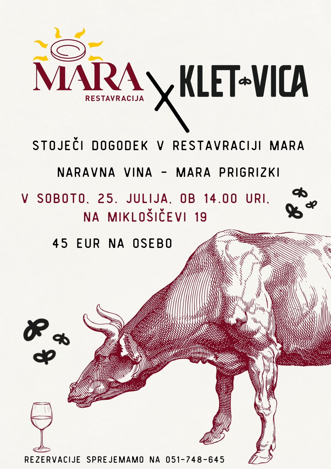 Letak dogodka Mara &times; Klet Vica: naravna vina in Mara prigrizki, sobota, 25. julija ob 14.00, Miklošičeva 19, 45 € na osebo